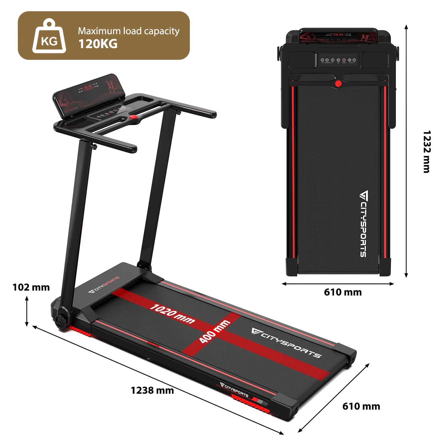 Folding Treadmill, Foldable Treadmill, Treadmills for Home, 2 in 1 Folding Portable Treadmill for Home Office