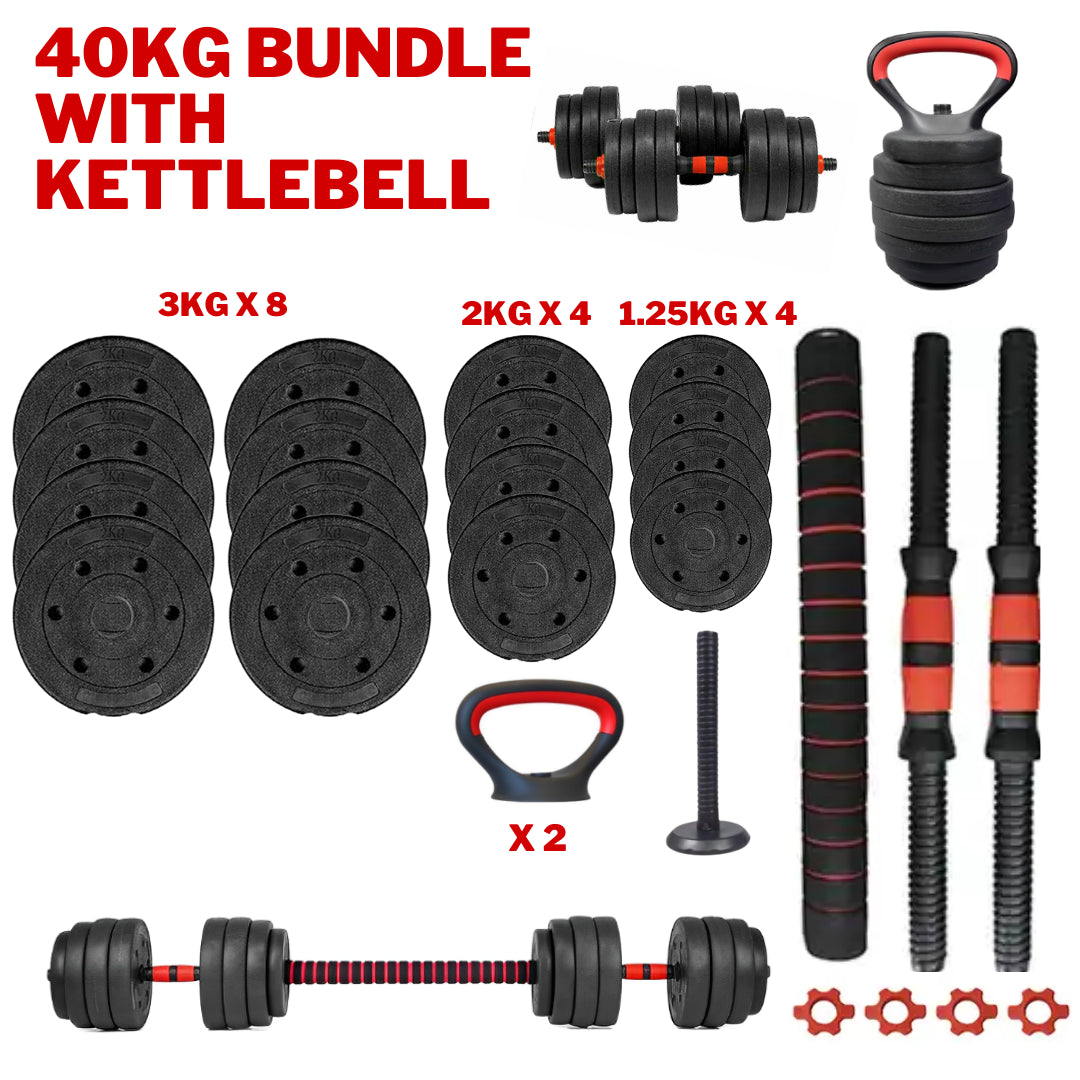 Exersci 20Kg/30Kg/40Kg Adjustable Dumbbell & Barbell Set