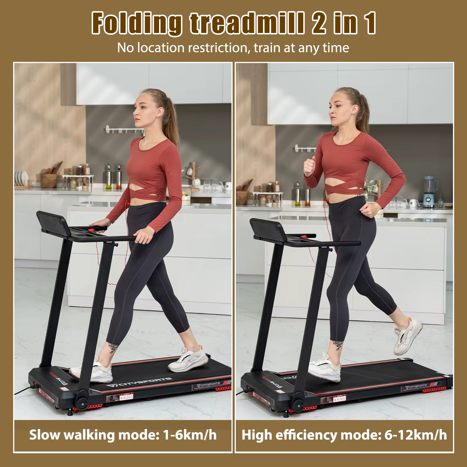 Folding Treadmill, Foldable Treadmill, Treadmills for Home, 2 in 1 Folding Portable Treadmill for Home Office