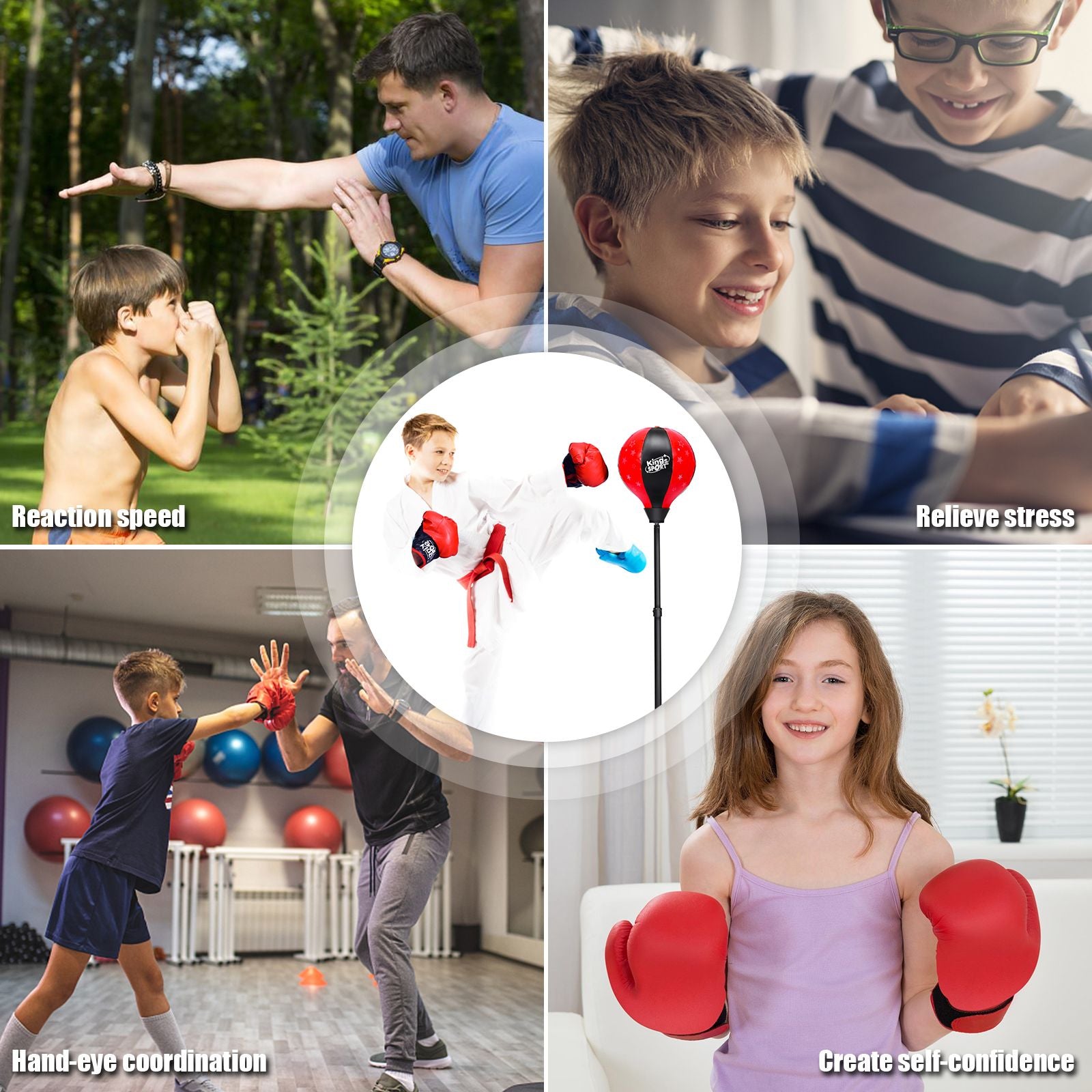 Kids Standing Punching Bag with Stand and Gloves