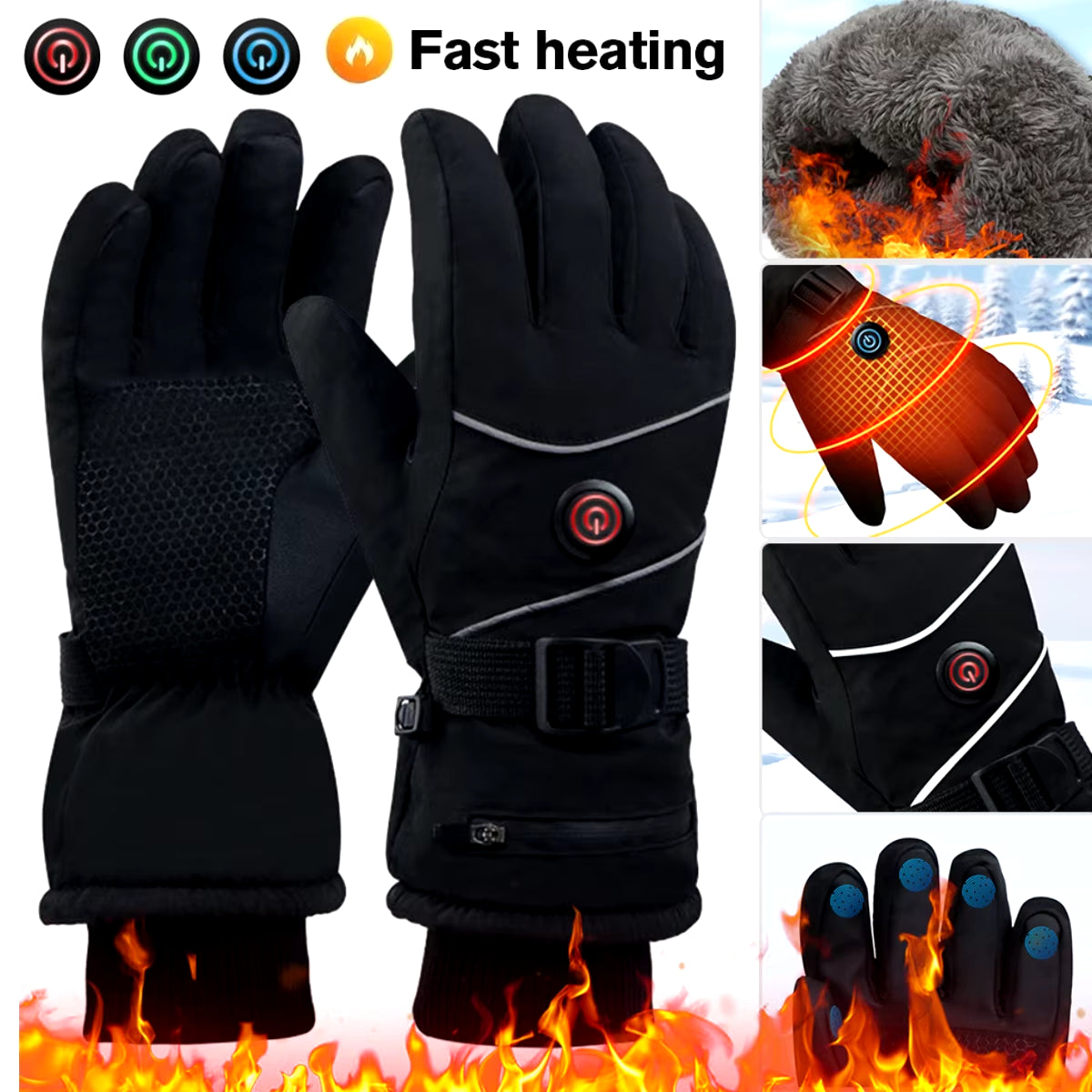 Outdoor Winter Gloves Hand Warmer DC Rechargeable Heated Gloves Touchscreen Waterproof Thermal Gloves for Women Men Ski Hiking