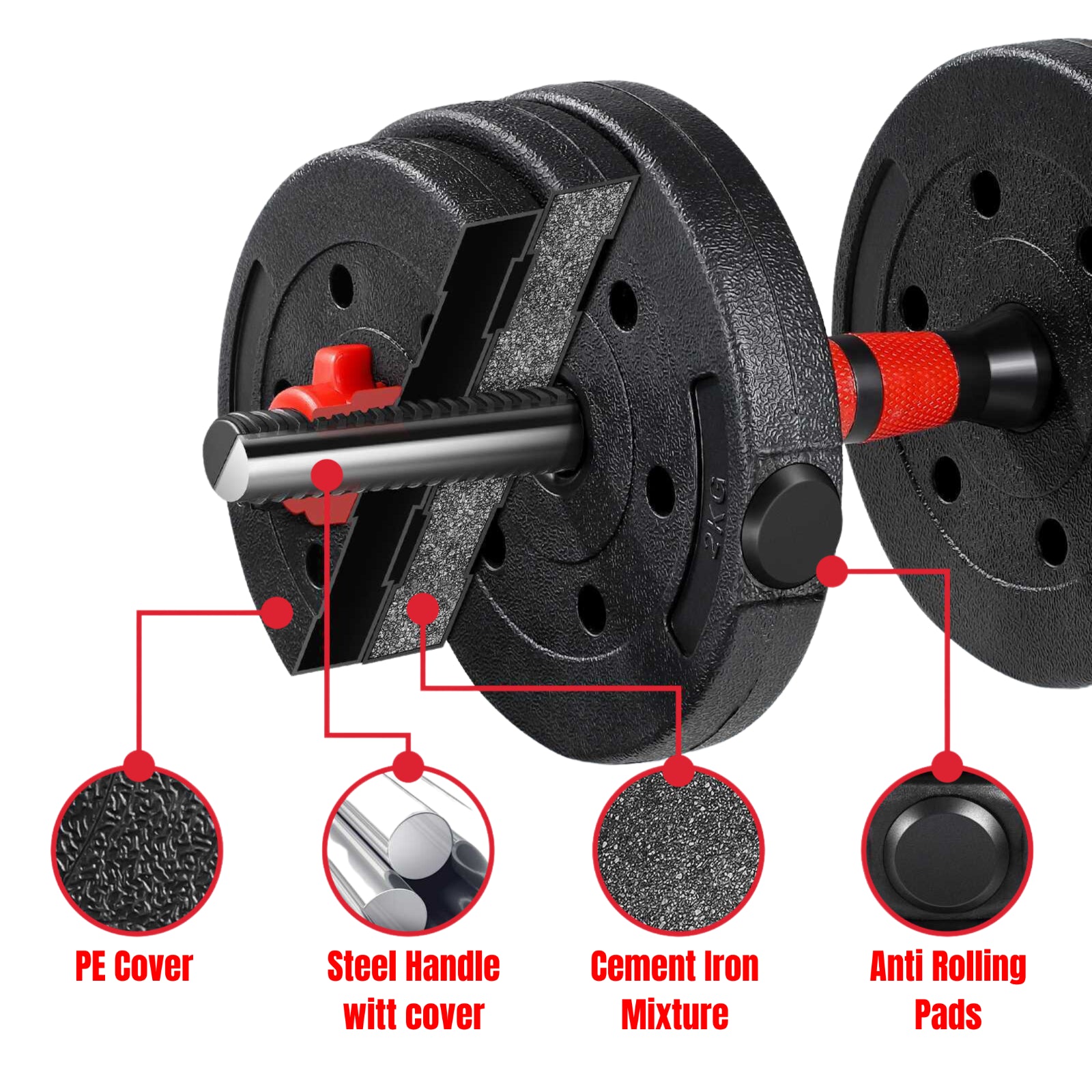 Exersci 20Kg/30Kg/40Kg Adjustable Dumbbell & Barbell Set