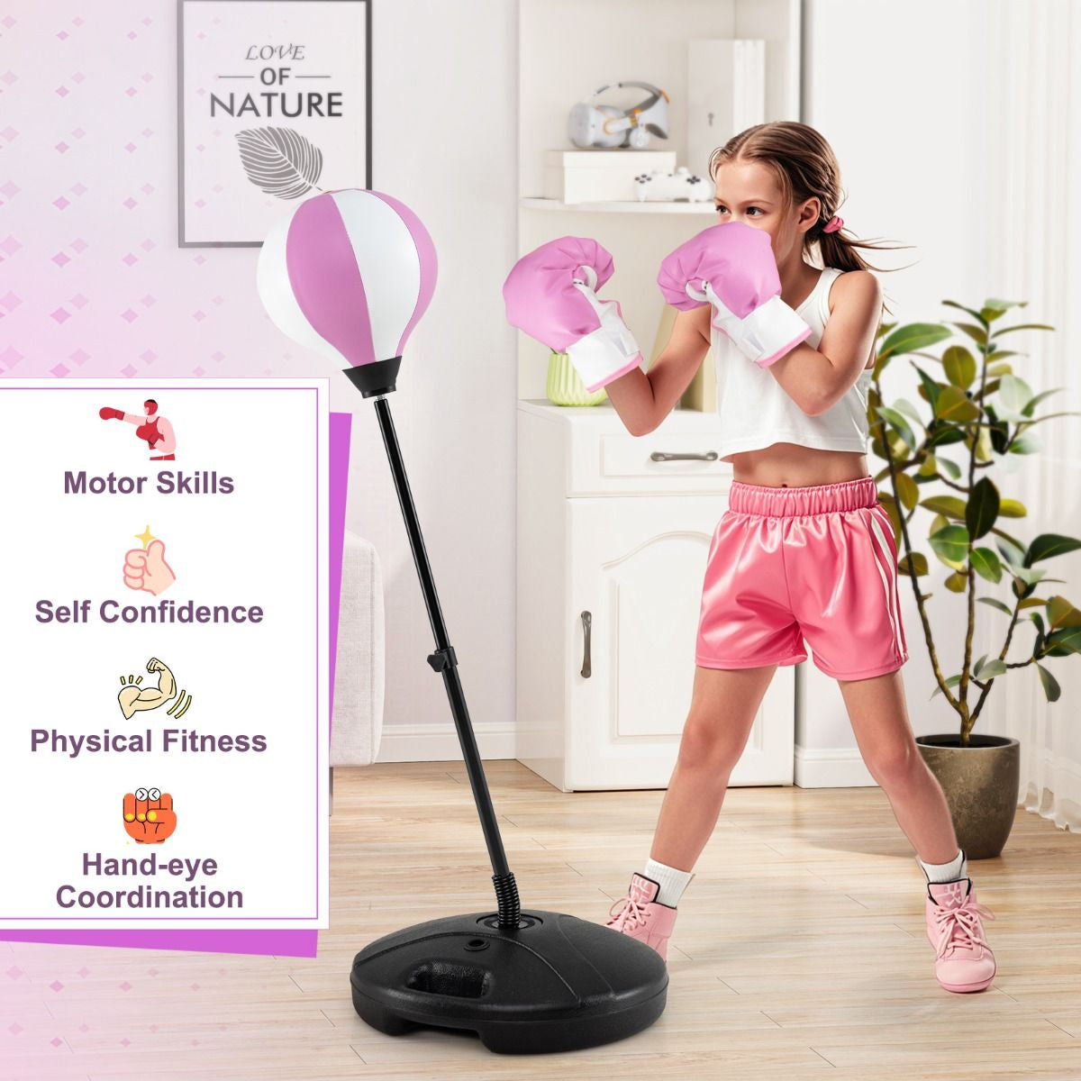 Kids Standing Punching Bag with Stand and Gloves